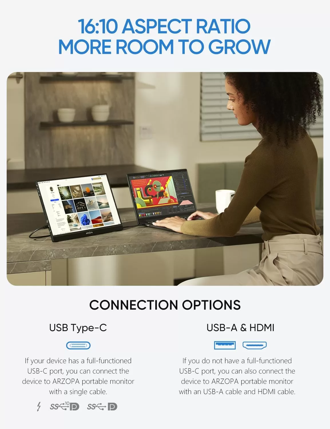 خرید مانیتور پرتابل قابل حمل ۱۶ اینچ آرزوپا Arzopa Z1rc QHD ips